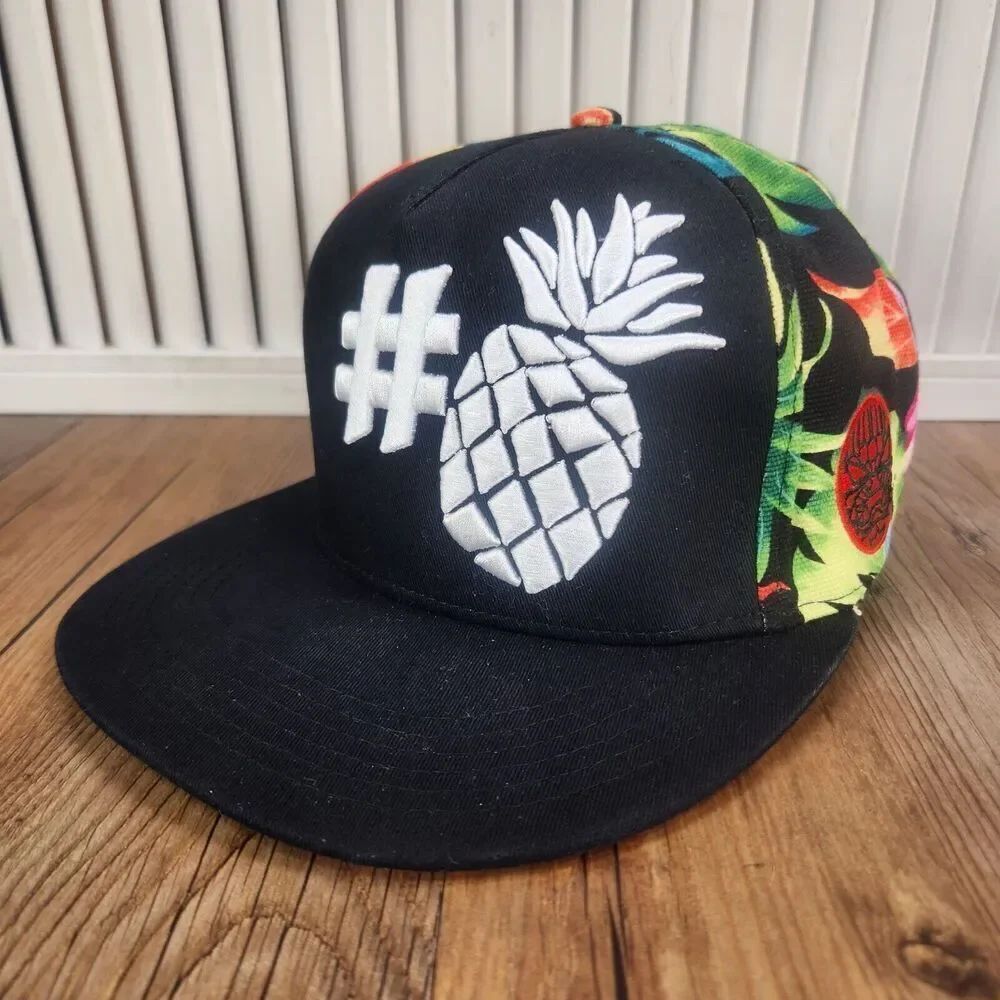 Hashtag Pineapple Aloha Headwear Snapback Hat Cap Black Tropical Floral Island